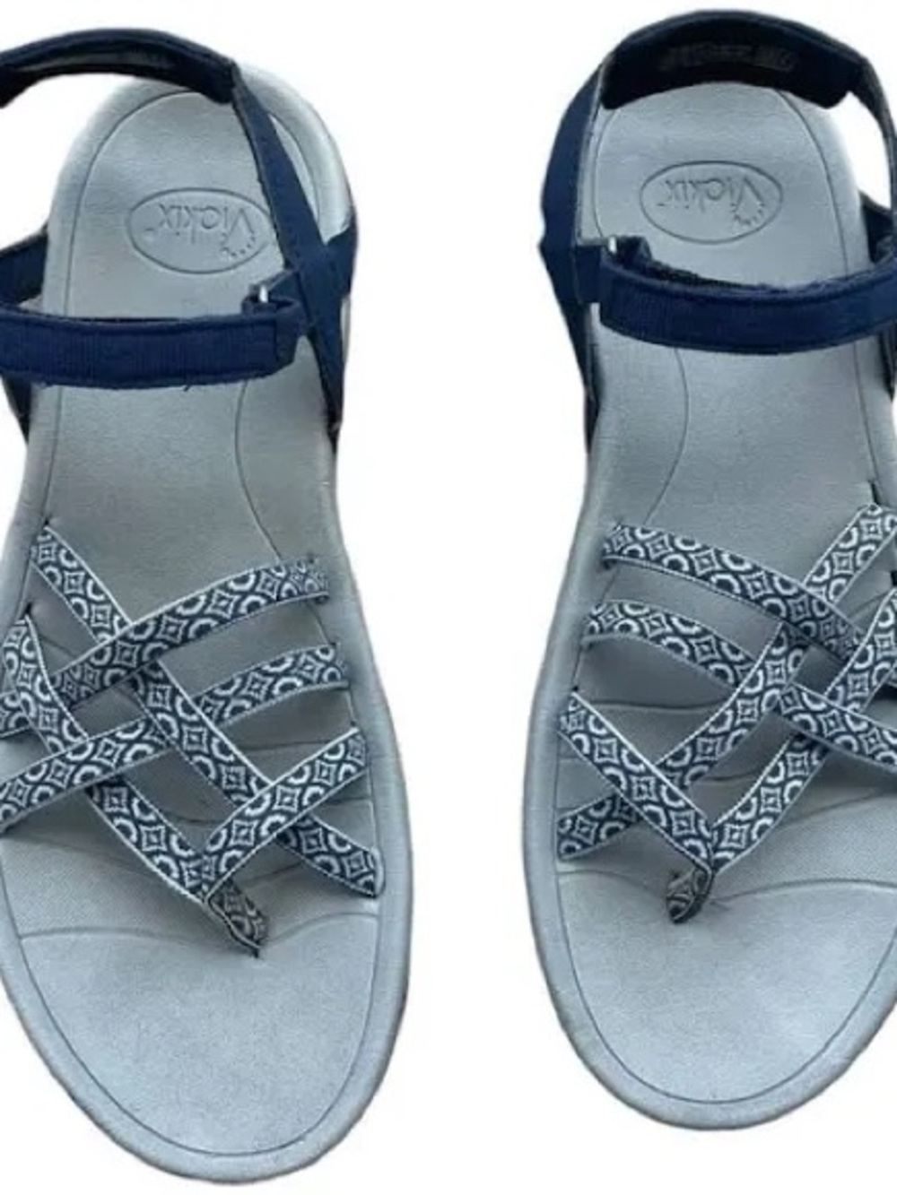 Viakix Comfort Women's Sandals in Beige with Navy Straps sz 10
